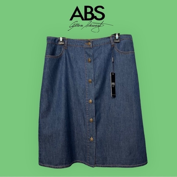 ABS ALLEN SCHWARTZ *NWT* 100% COTTON A-LINE DENIM BUTTON DOWN SKIRT SIZE 29 - Picture 14 of 16